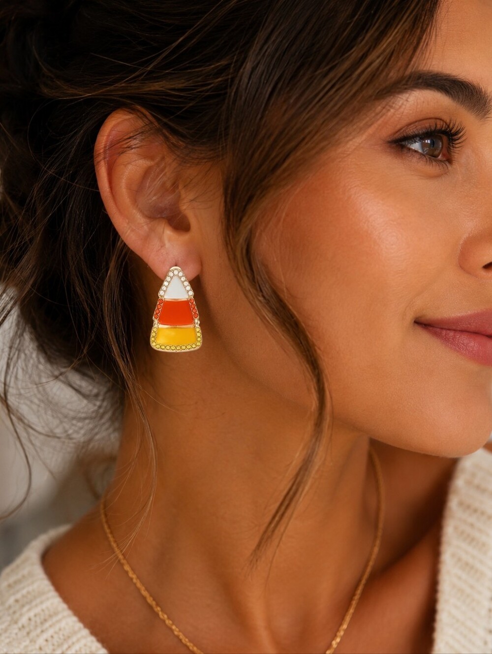 BETSEY JOHNSON CANDY CORN HALLOWEEN EARRINGS 2 - Picture 3 of 3